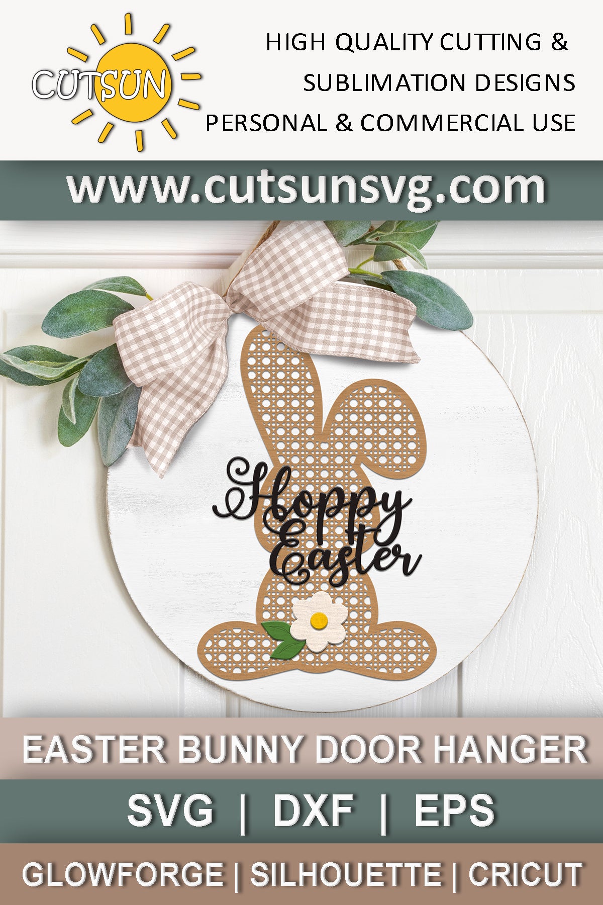 Easter Bunny door hanger SVG | Easter Bunny Rattan cane door hanger SVG | Hoppy Easter Door hanger SVG | Glowforge SVG | Laser cut SVG