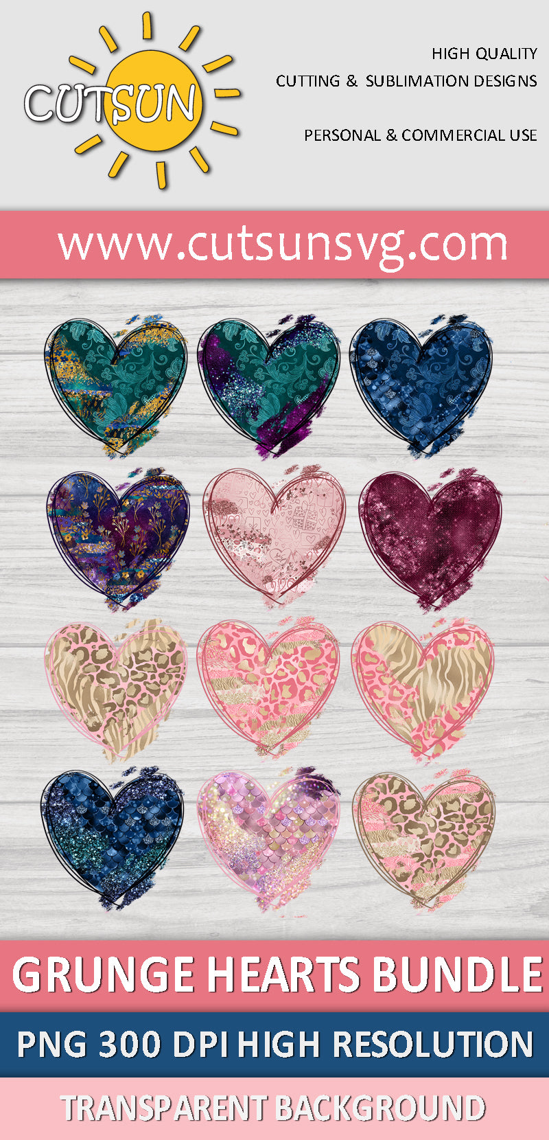 Grunge hearts sublimation bundle