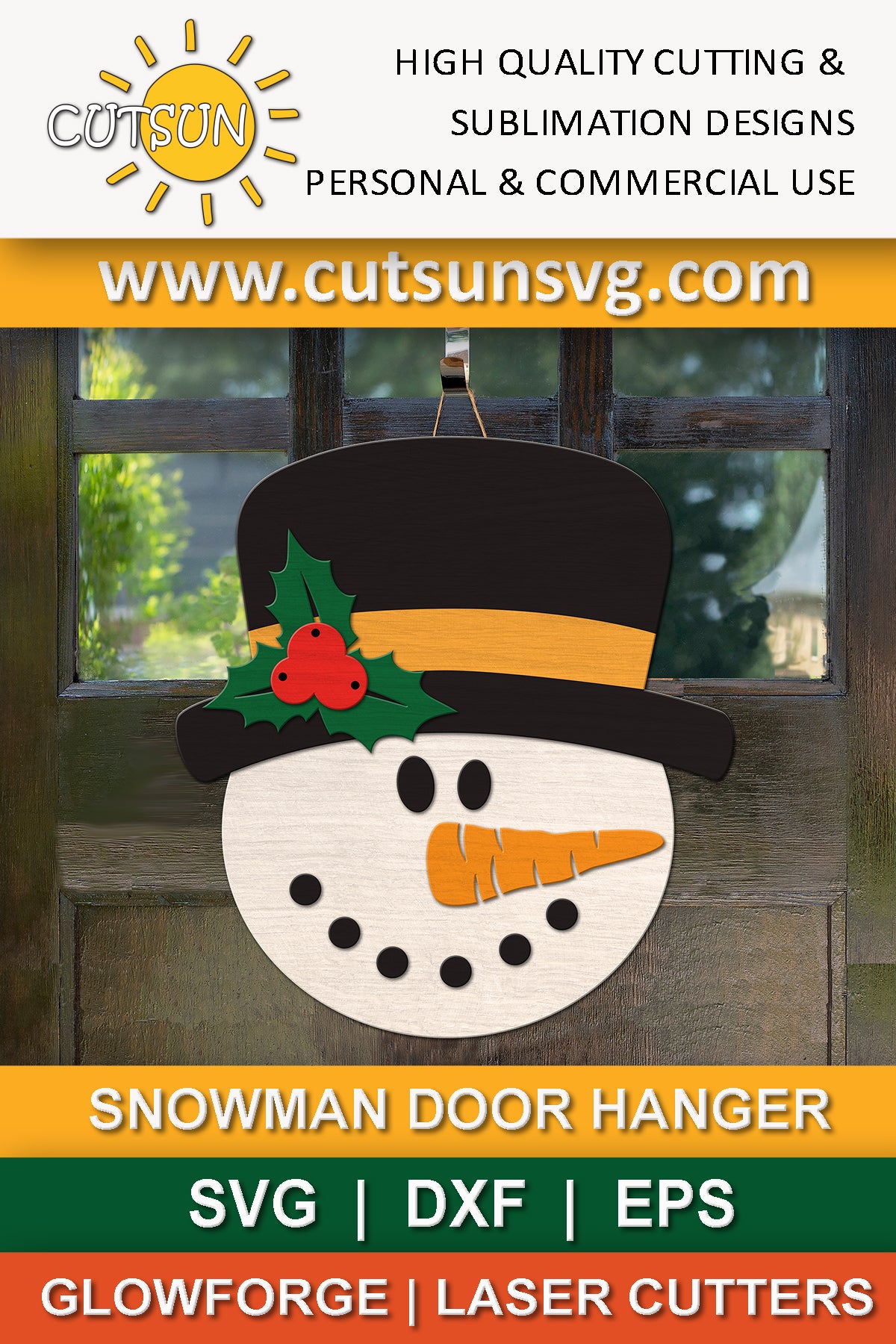 Snowman Head door hanger SVG | Snowman porch sign SVG