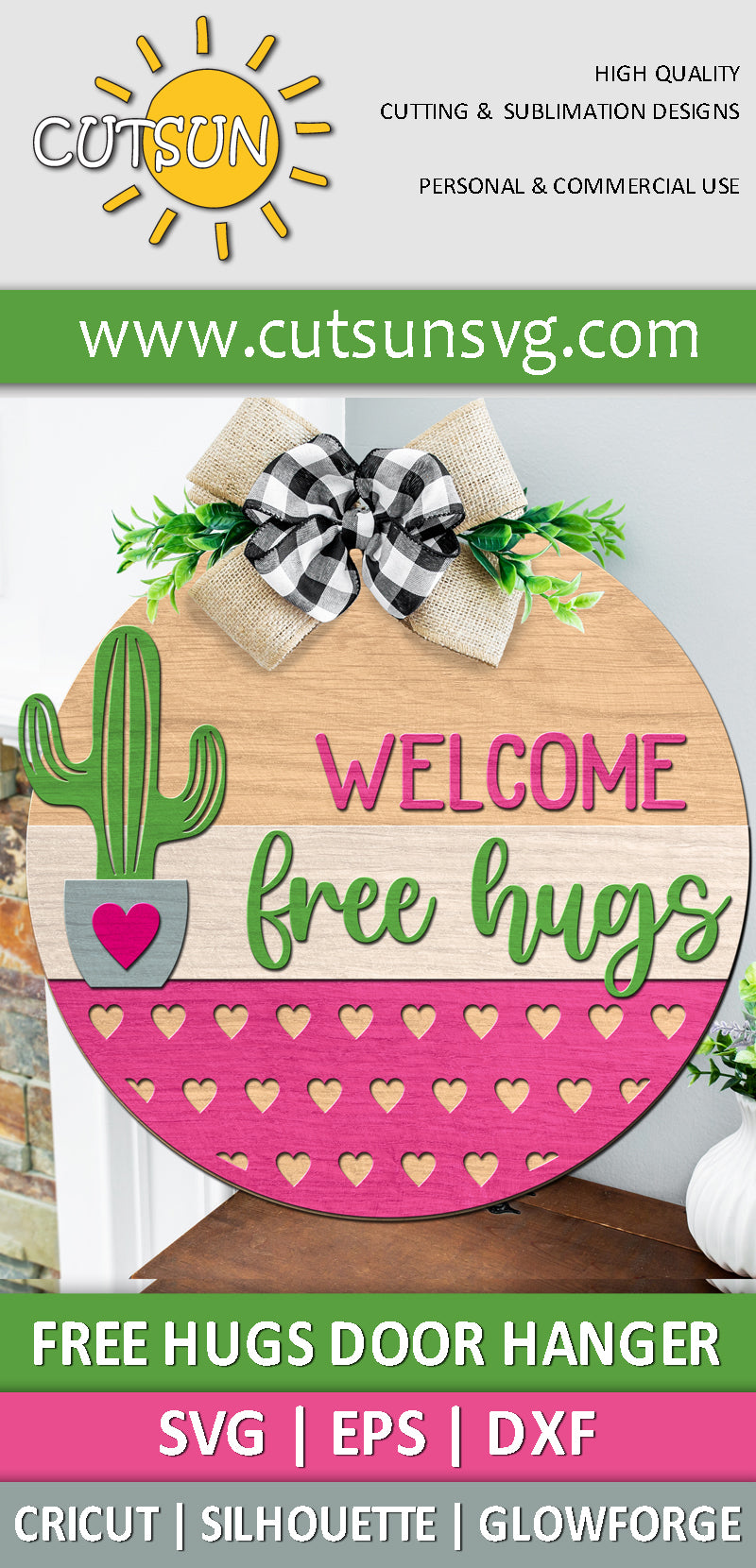 Valentines Day Door hanger svg | Cactus Free Hugs Door hanger svg