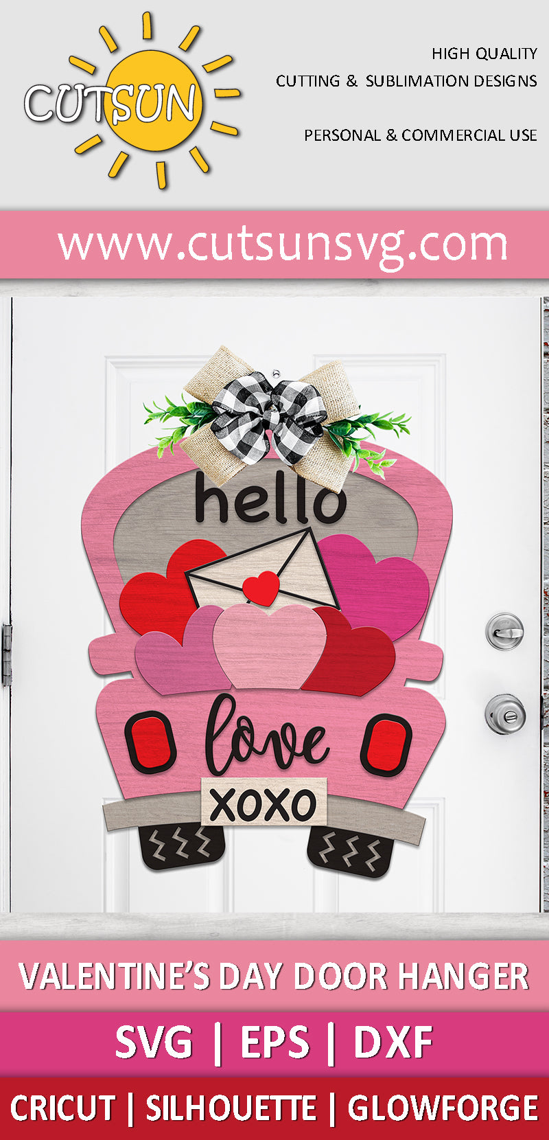 Valentine's day Door Hanger SVG Truck with hearts