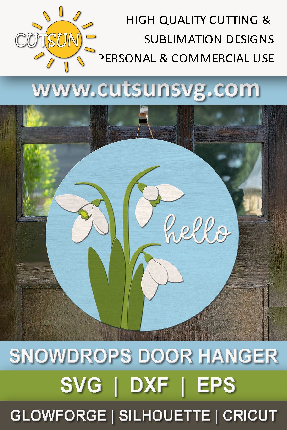 Snowdrops door hanger SVG | Spring door hanger SVG