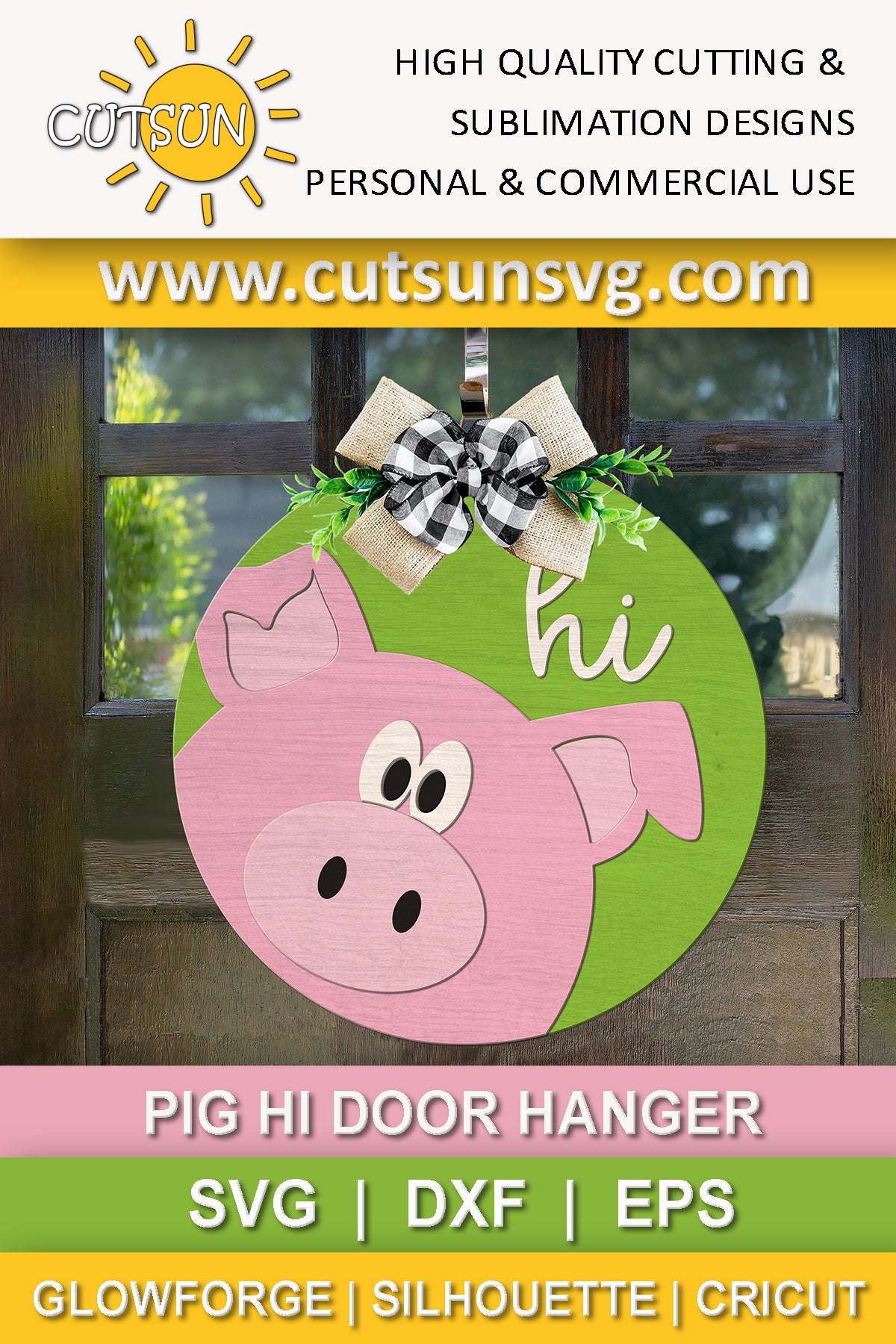 Pig Hi door hanger SVG