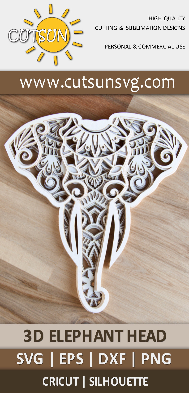 3D layered elephant head