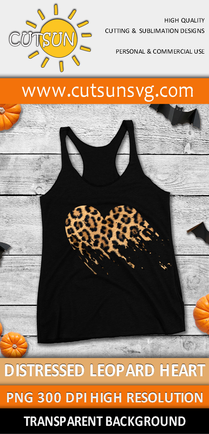 Distressed Leopard Heart sublimation design