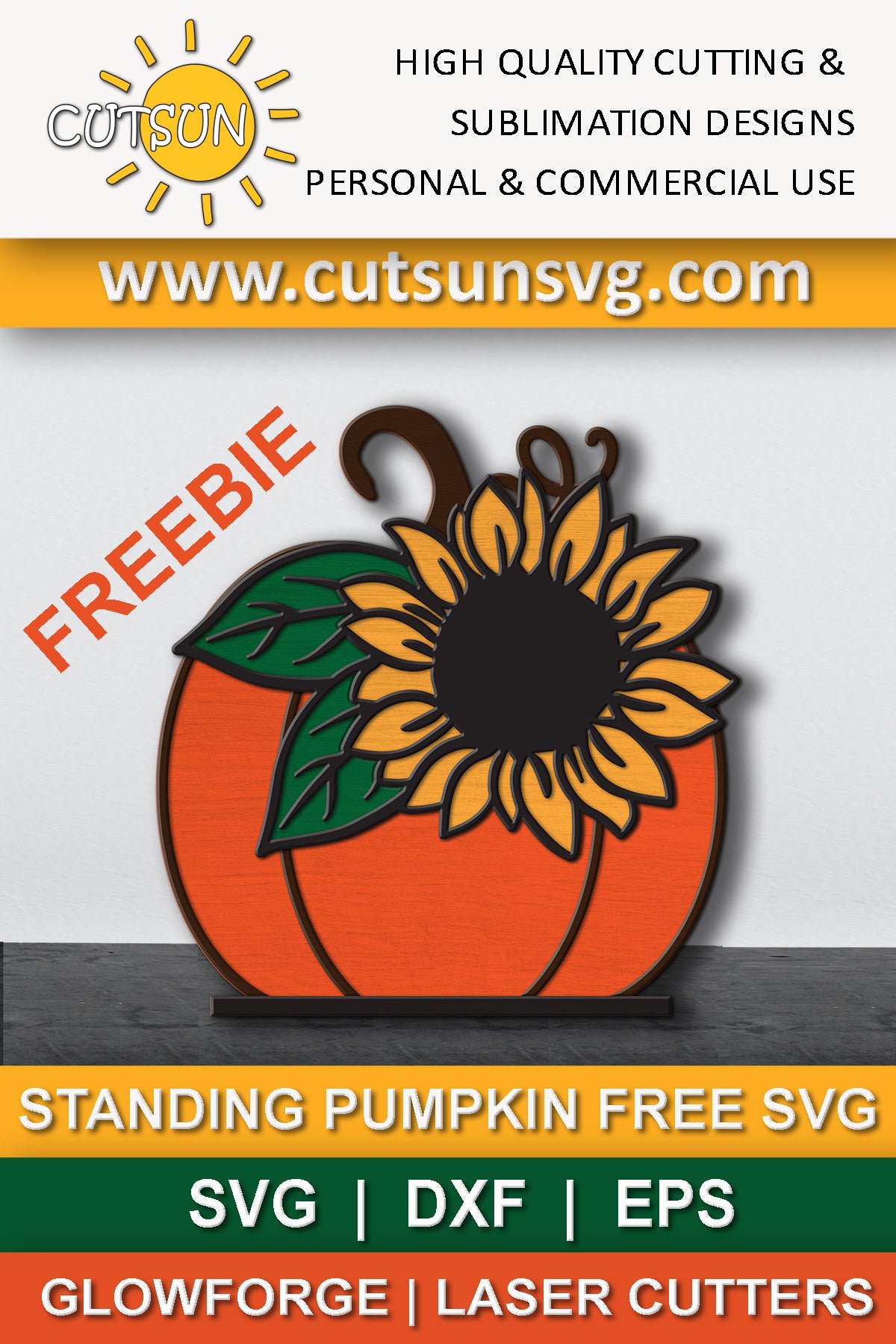 Standing pumpkin with Sunflower free svg