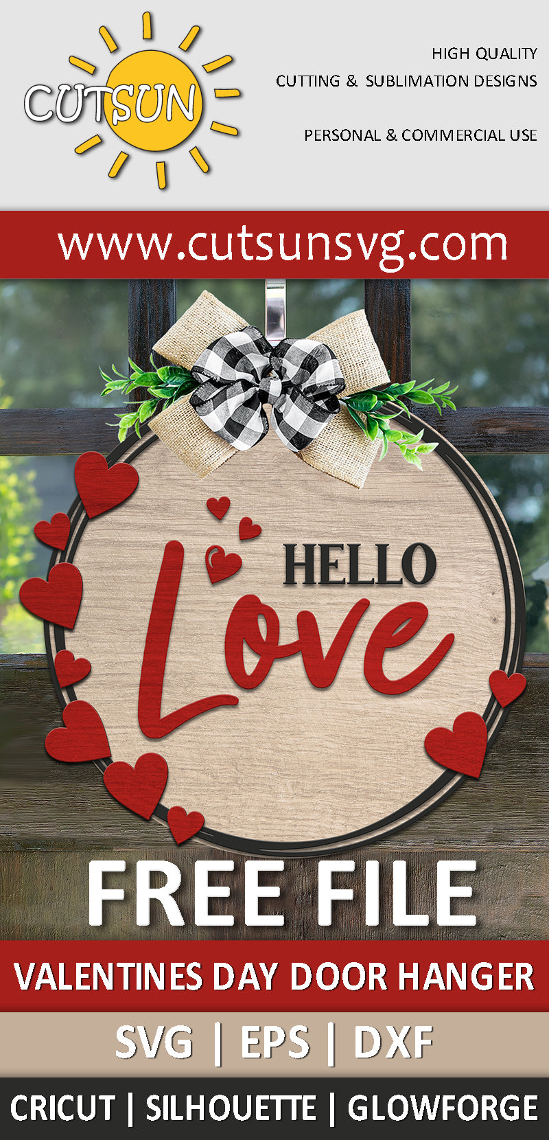 Valentine's Day Hello Love sign SVG freebie | Hello Love Door Hanger Free SVG