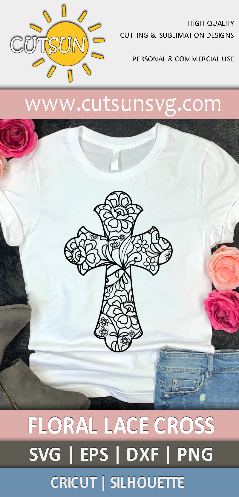 Floral Lace cross SVG