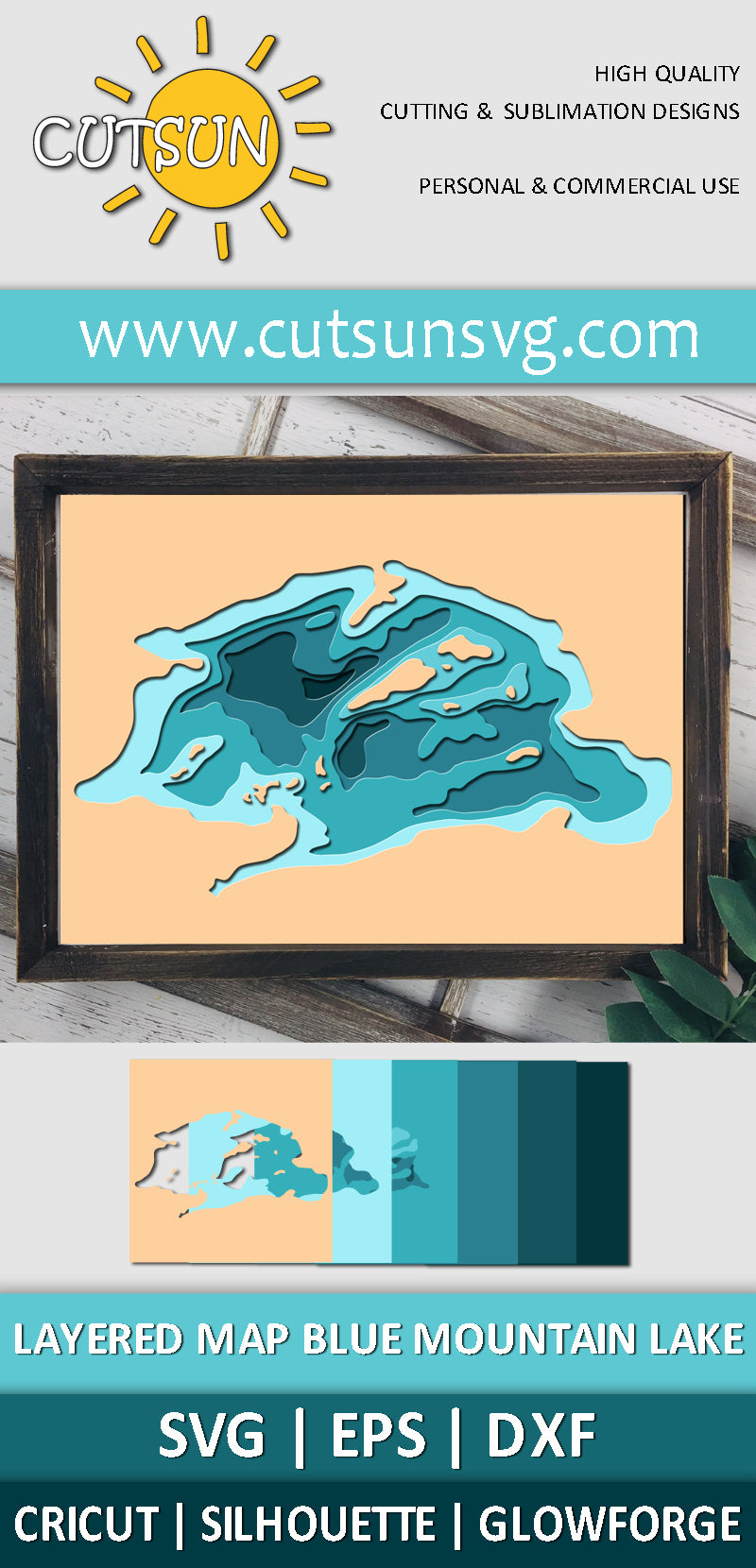 3D Layered Blue Mountain Lake Map SVG