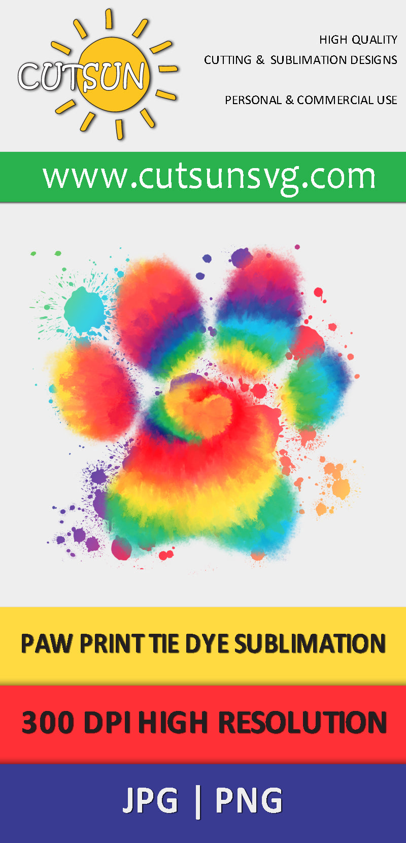 Paw Print Tie Dye sublimation design
