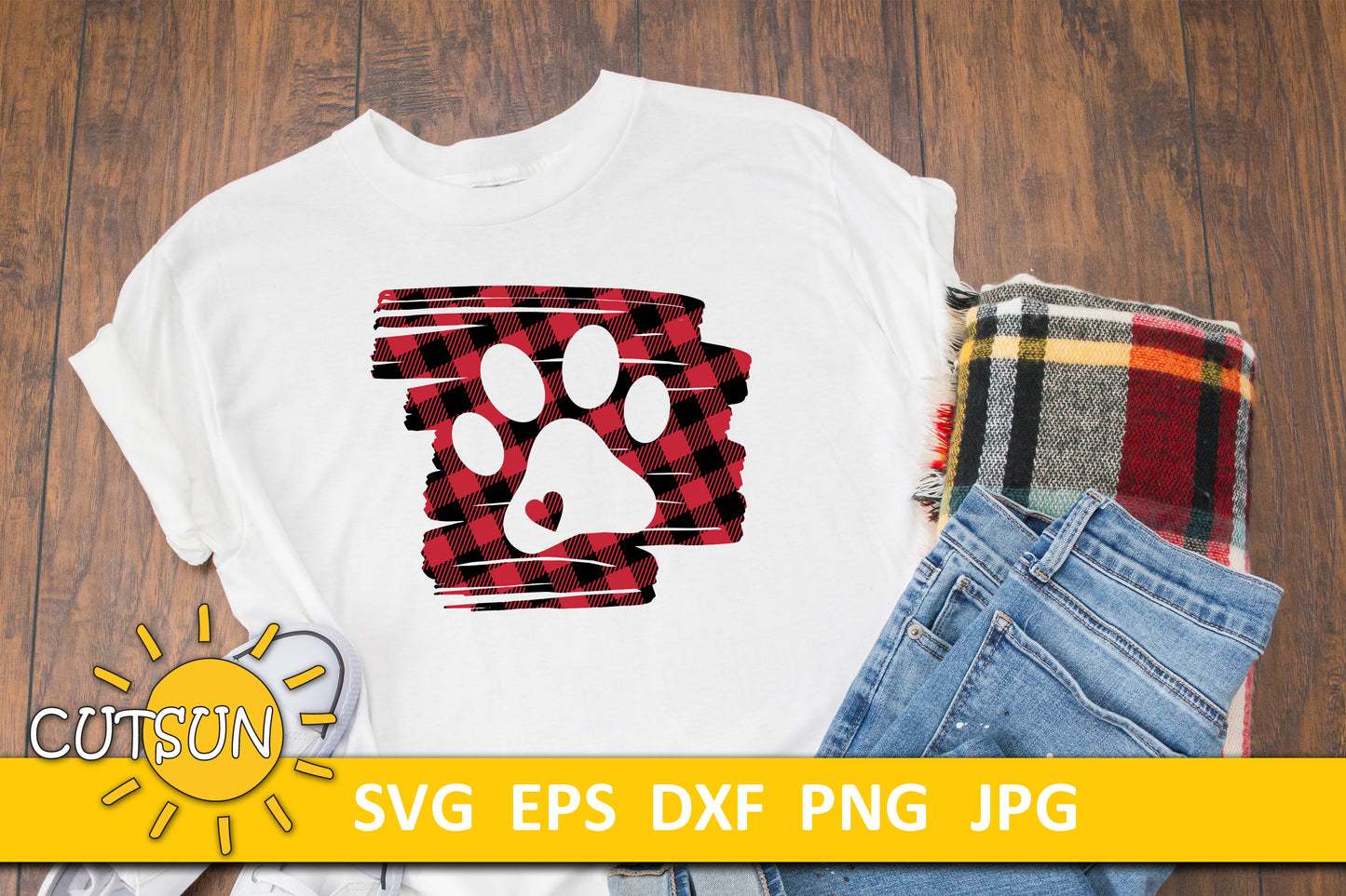 Paw Print on a Buffalo Plaid background