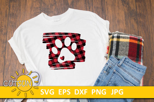 Paw Print on a Buffalo Plaid background
