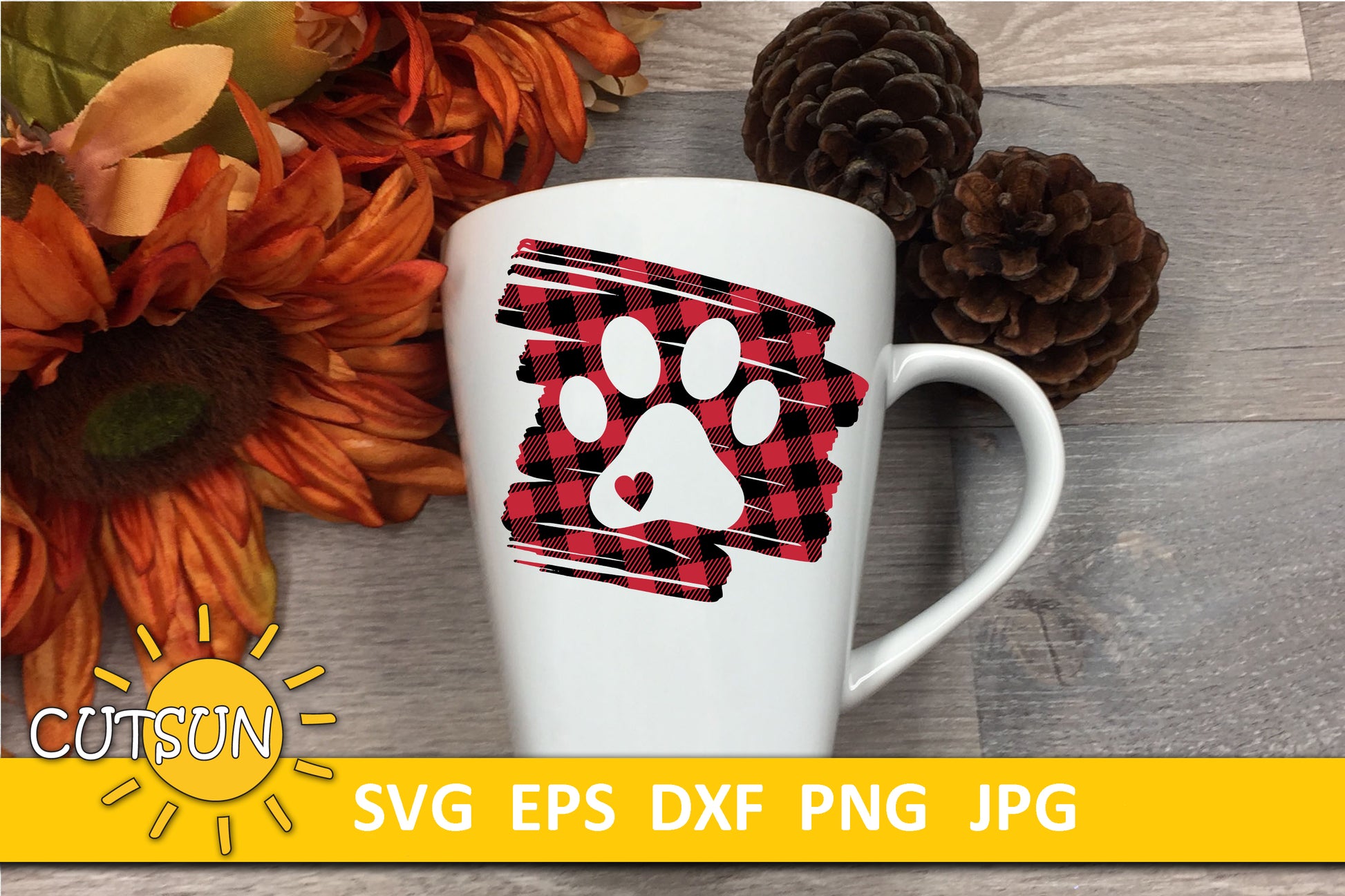 Paw Print on a Buffalo Plaid background