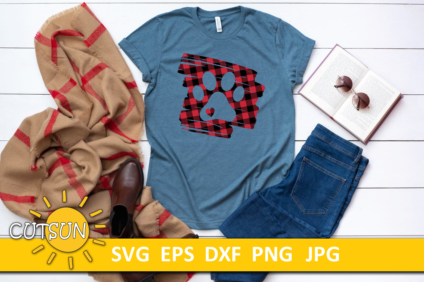 Paw Print on a Buffalo Plaid background