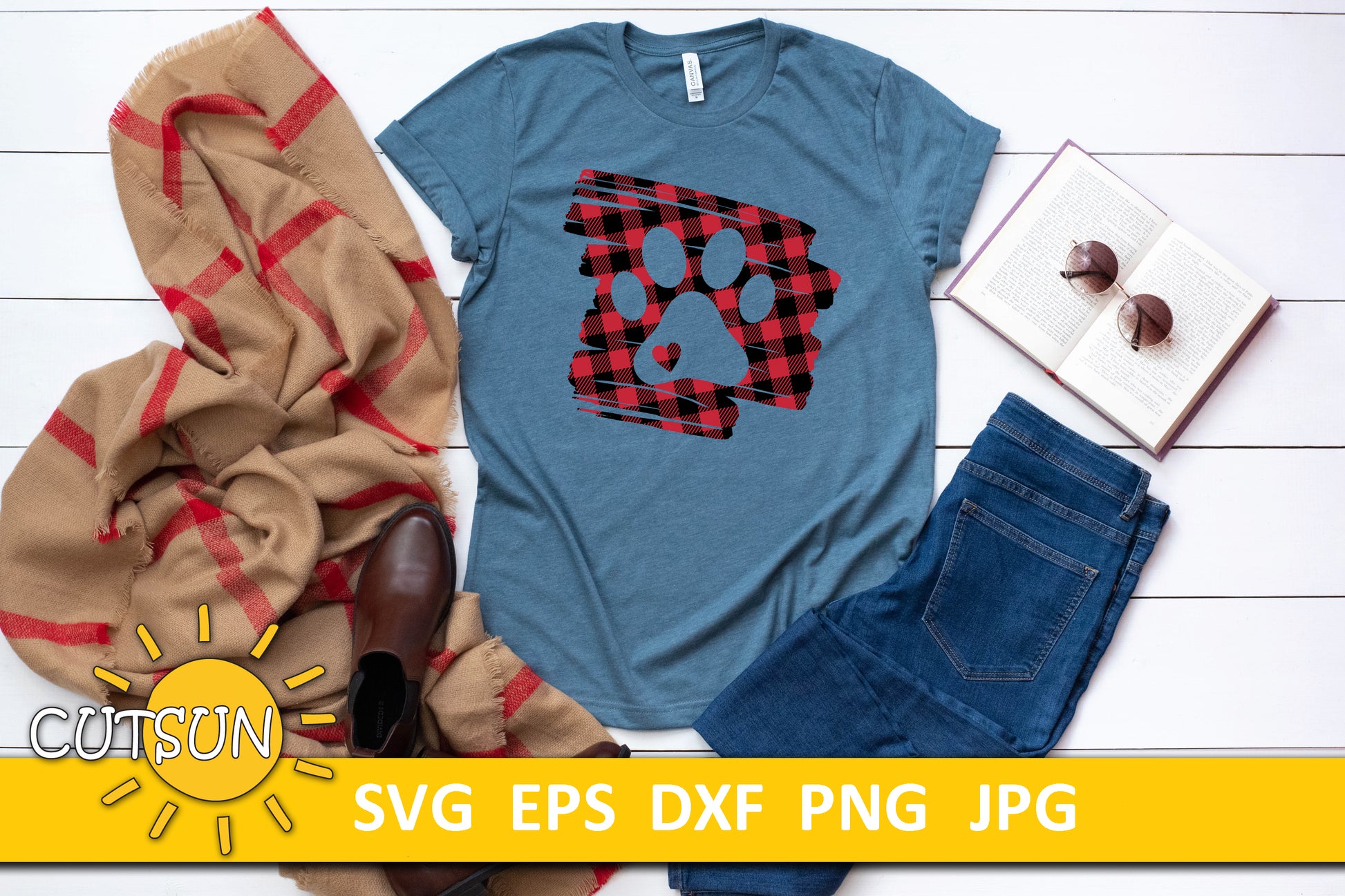 Paw Print on a Buffalo Plaid background
