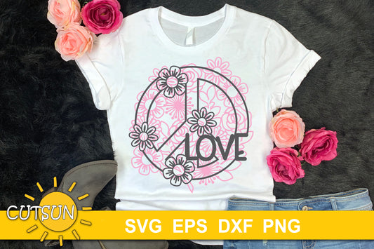 Floral Peace Love Sign SVG