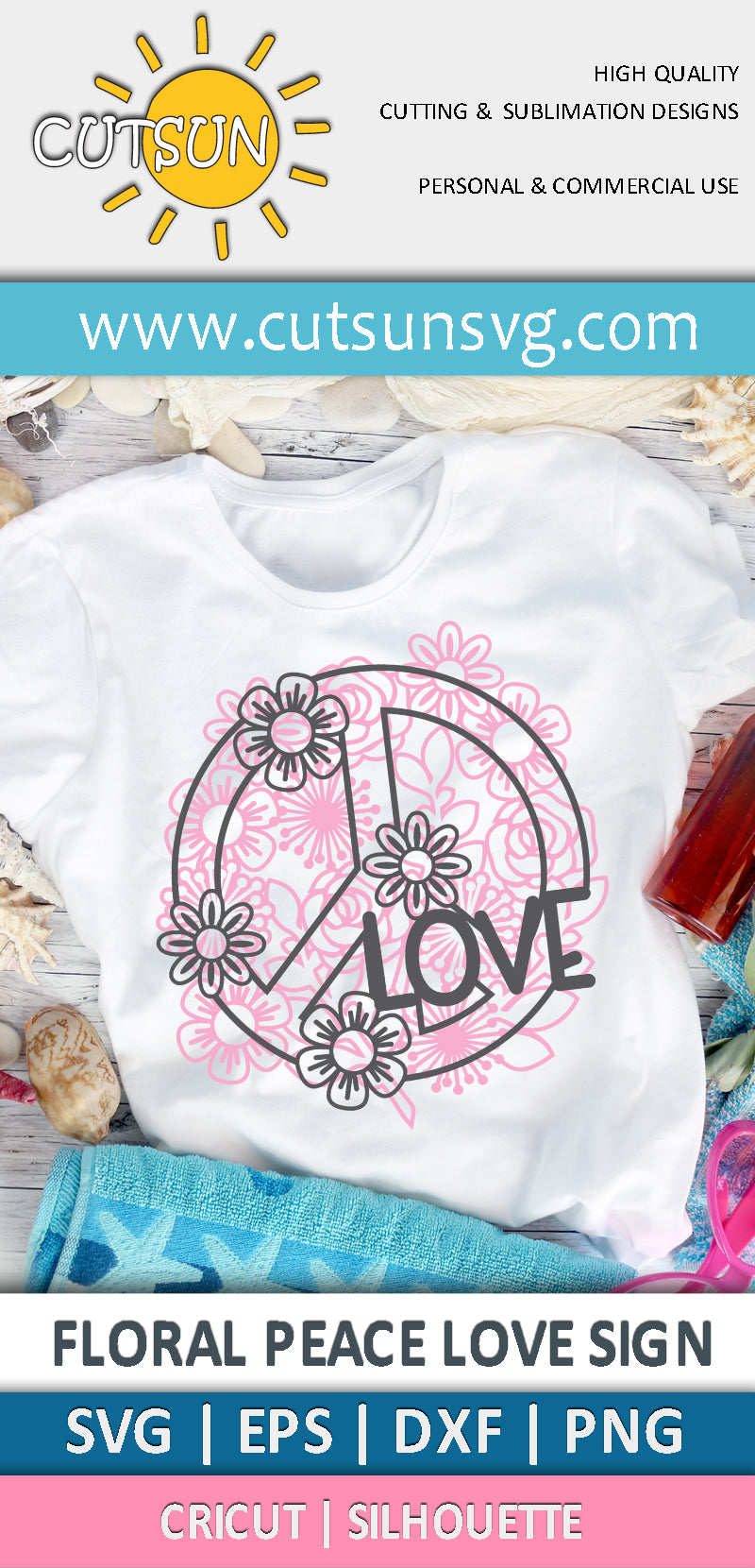 Floral Peace Love Sign SVG