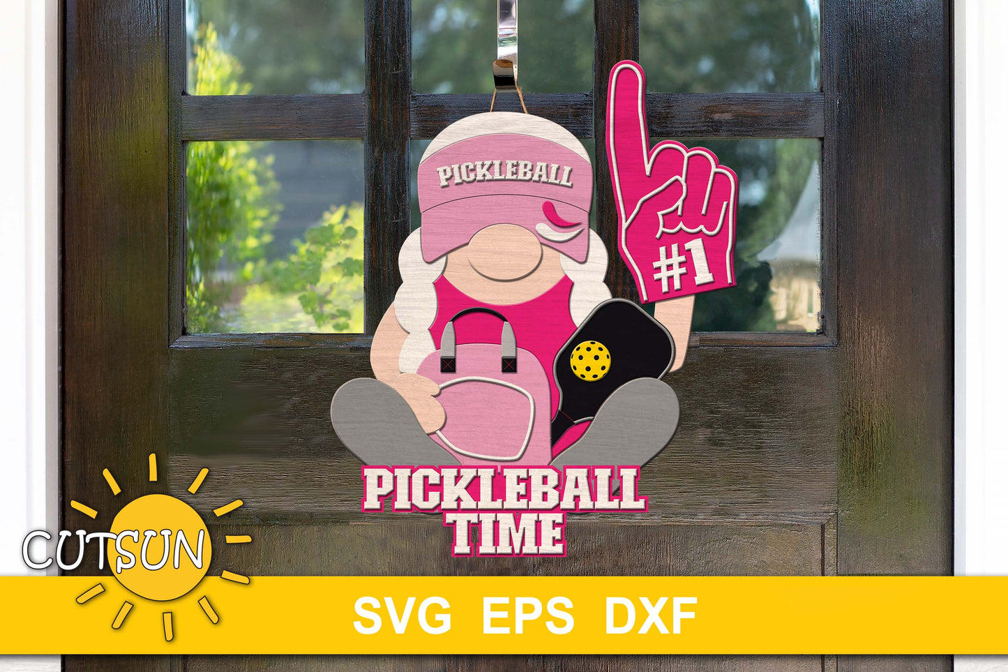 Pickleball gnome door hanger SVG