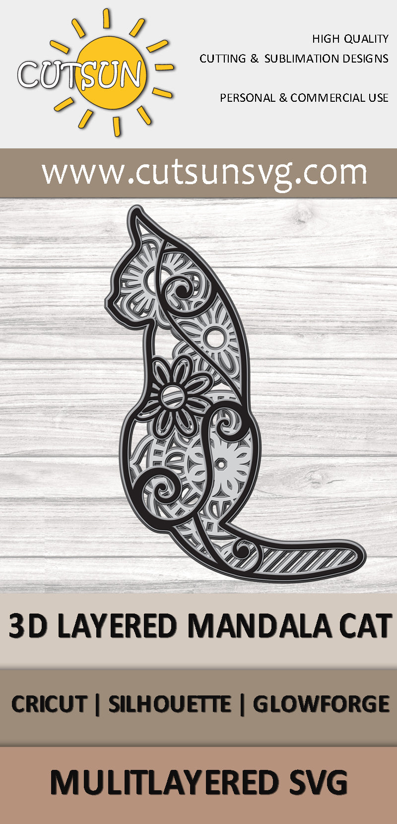 3D Layered Mandala Cat Pinterest
