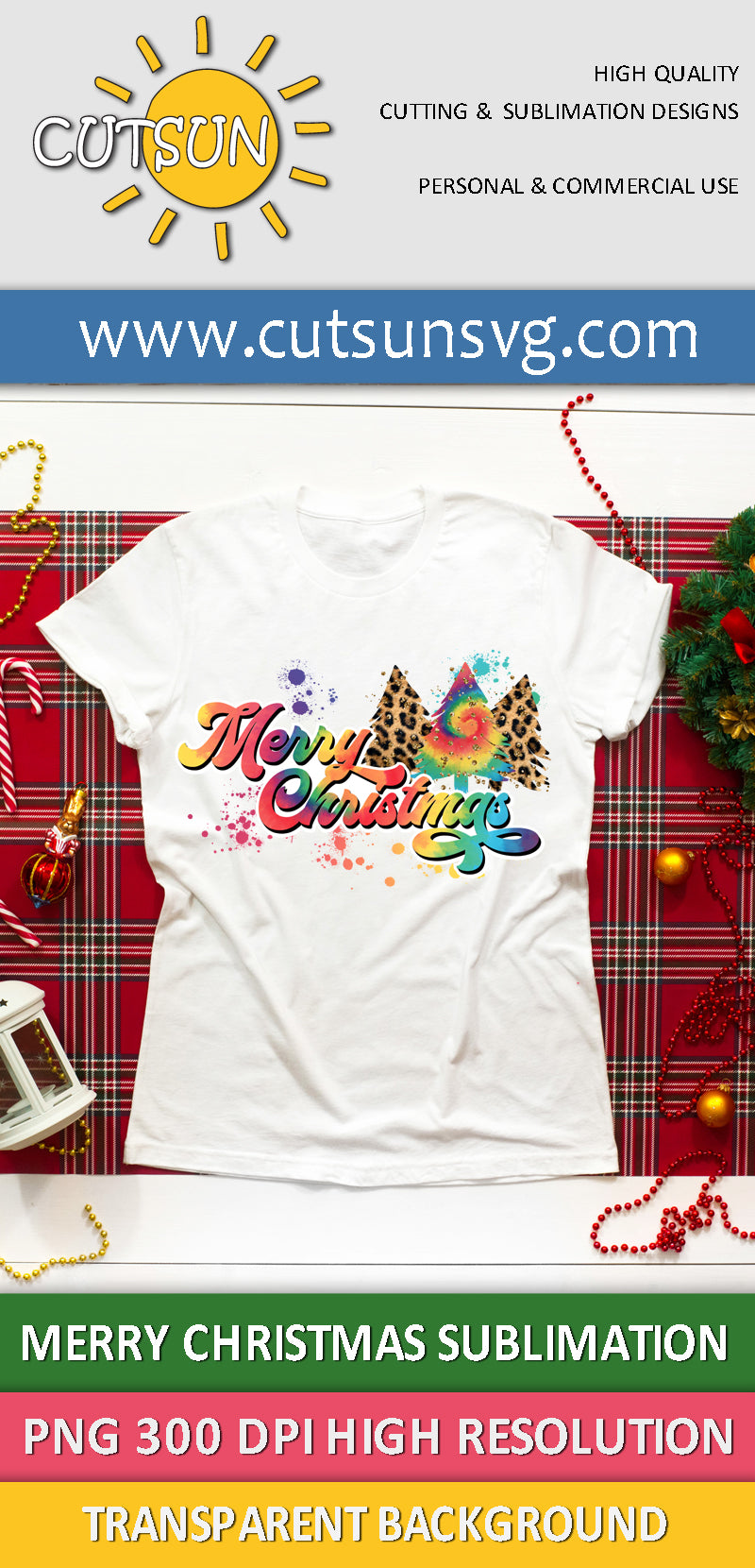 Merry Christmas Tie Dye Splashes sublimation design