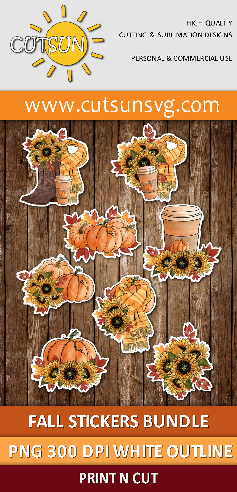 Fall Print n cut stickers bundle | Autumn Print n cut stickers bundle 20 designs