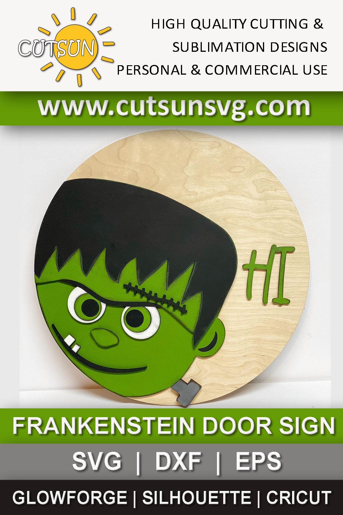 Frankenstein Hi Halloween door hanger SVG