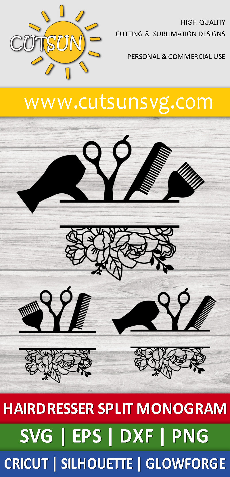 Hairdresser SVG bundle | Floral Hairdresser Split monogram SVG bundle