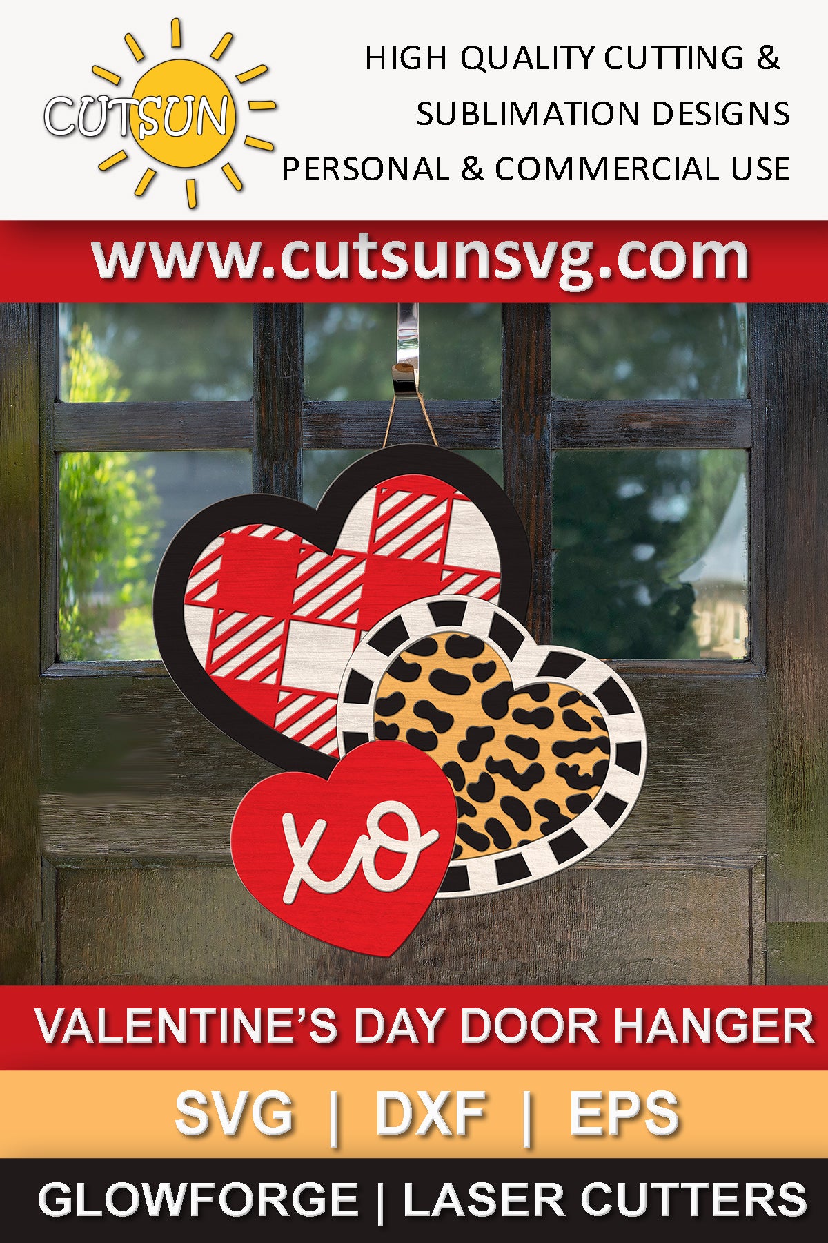 Valentines Day Door Hanger SVG | Valentine's day Hearts svg | Patterned hearts door hanger svg