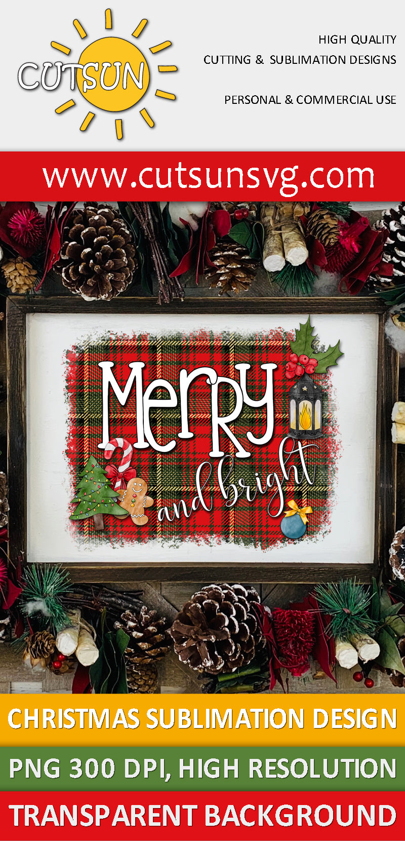 Merry and Bright Christmas Sublimation design download