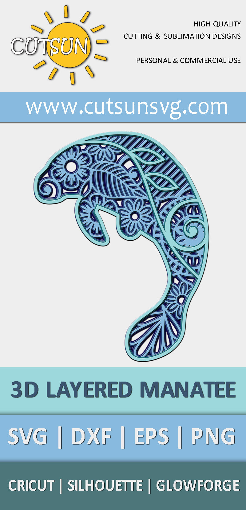 3D Layered Manatee SVG