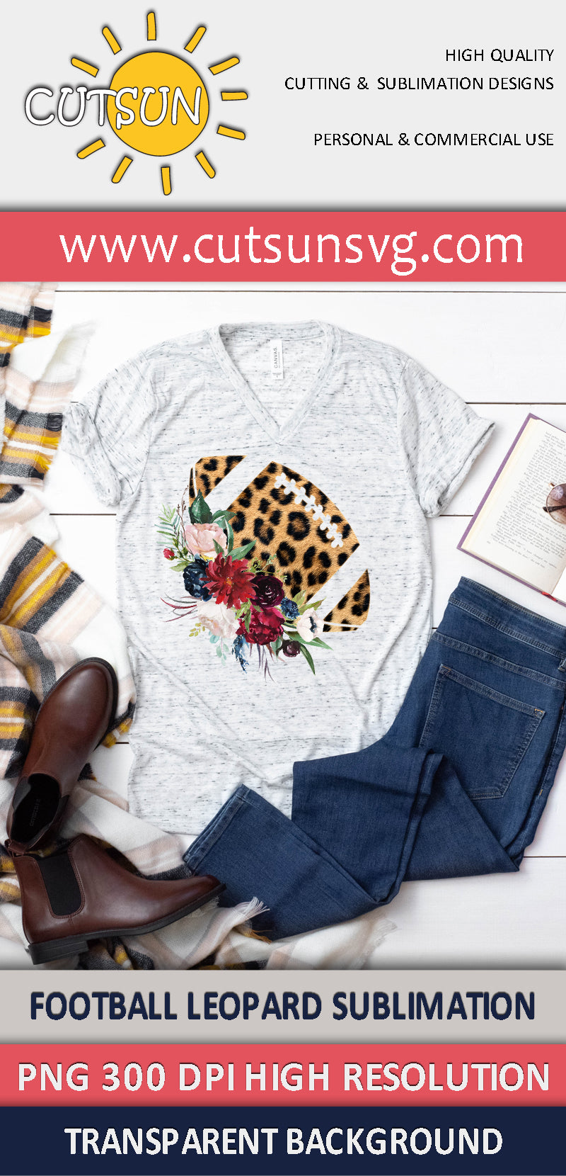 Floral Football Leopard texture sublimation design