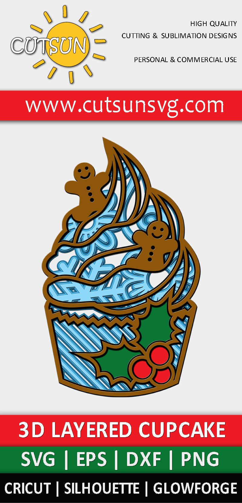 Layered Cupcake Gingerbread cookies | Christmas Cupcake 3D layered SVG