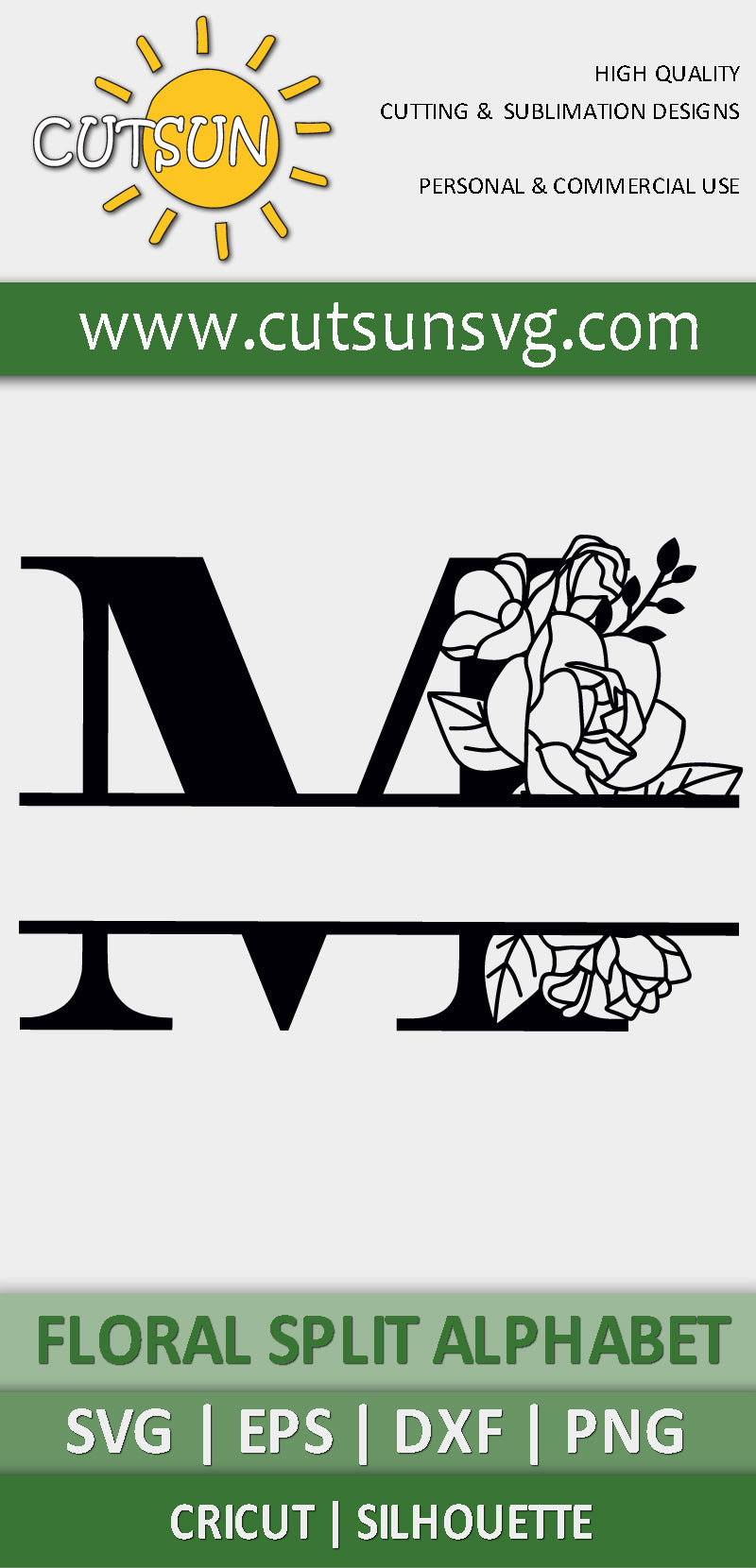 Floral Split Alphabet SVG 26 letters | Split Monogram SVG |2|