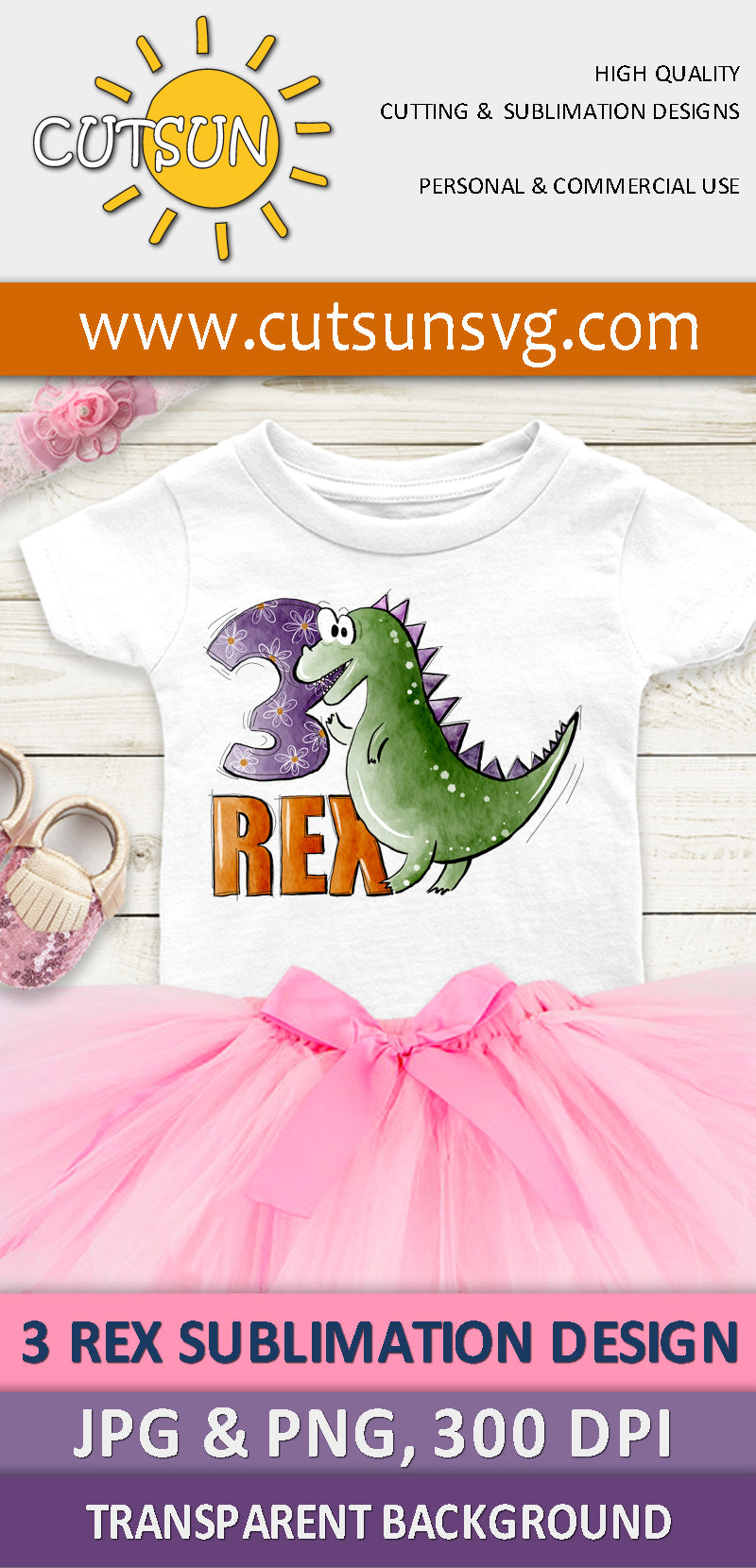 3 Rex Dino sublimation design | Cute Dinosaur sublimation