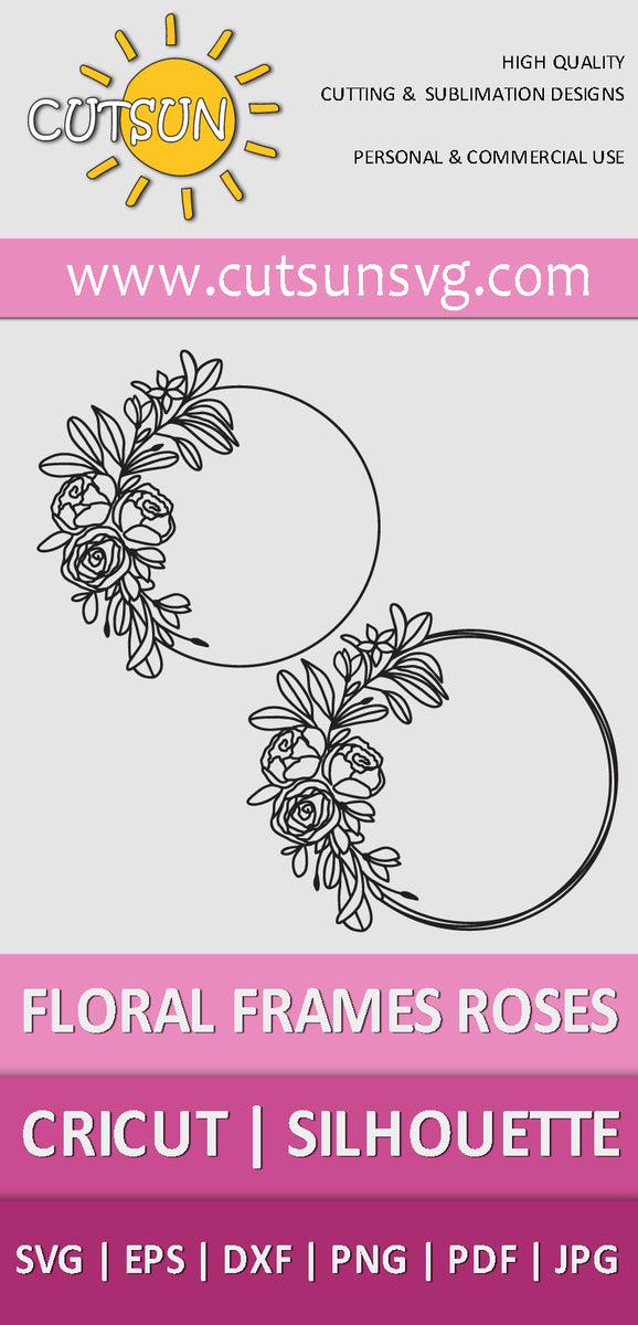 Flower Monogram Frame Svg, Rose Wreath Svg, Floral Wreath Svg Cut File  Design for Cricut, Silhouette, Flower Circle Frame, Monogram Wreath