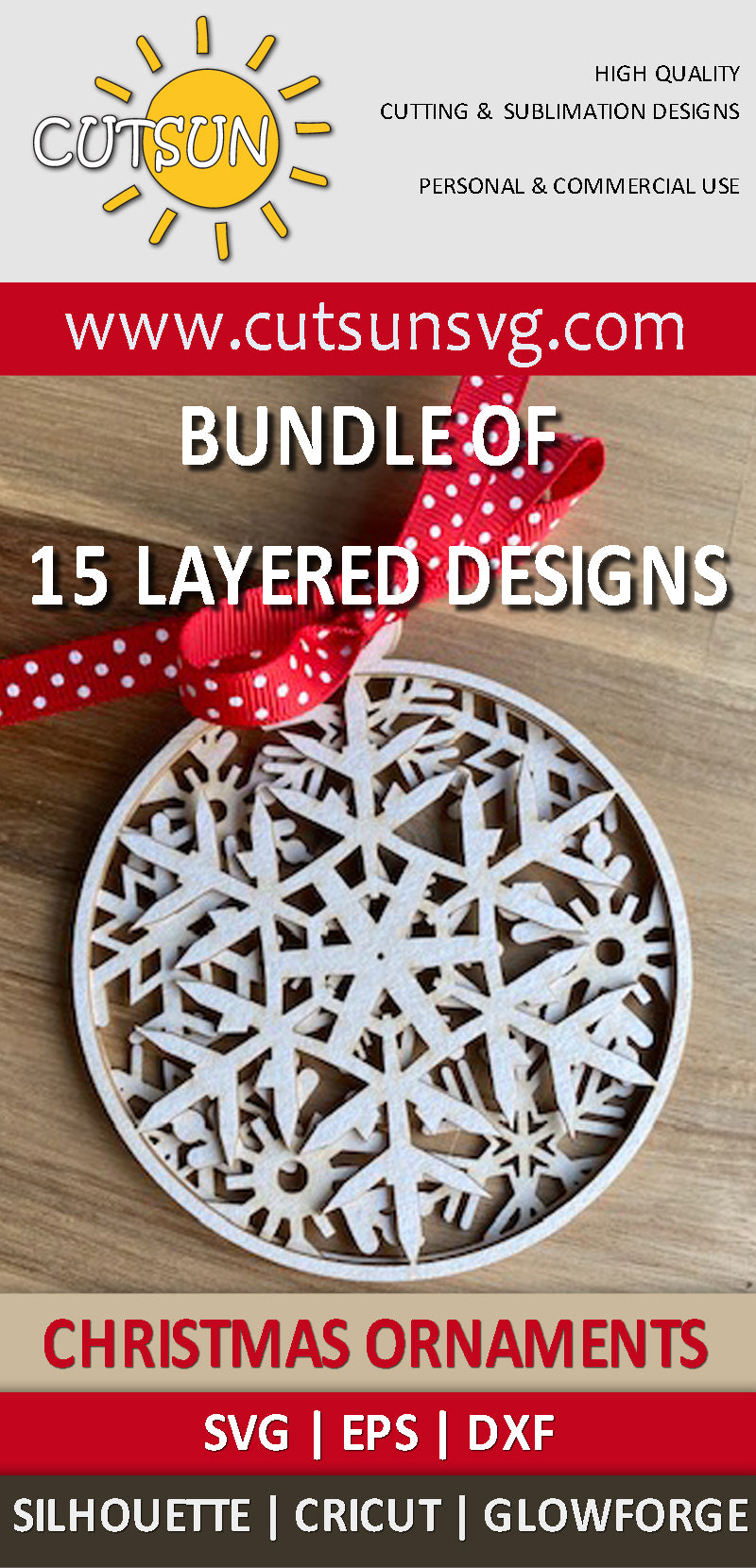 3D Layered Christmas Ornaments SVG bundle