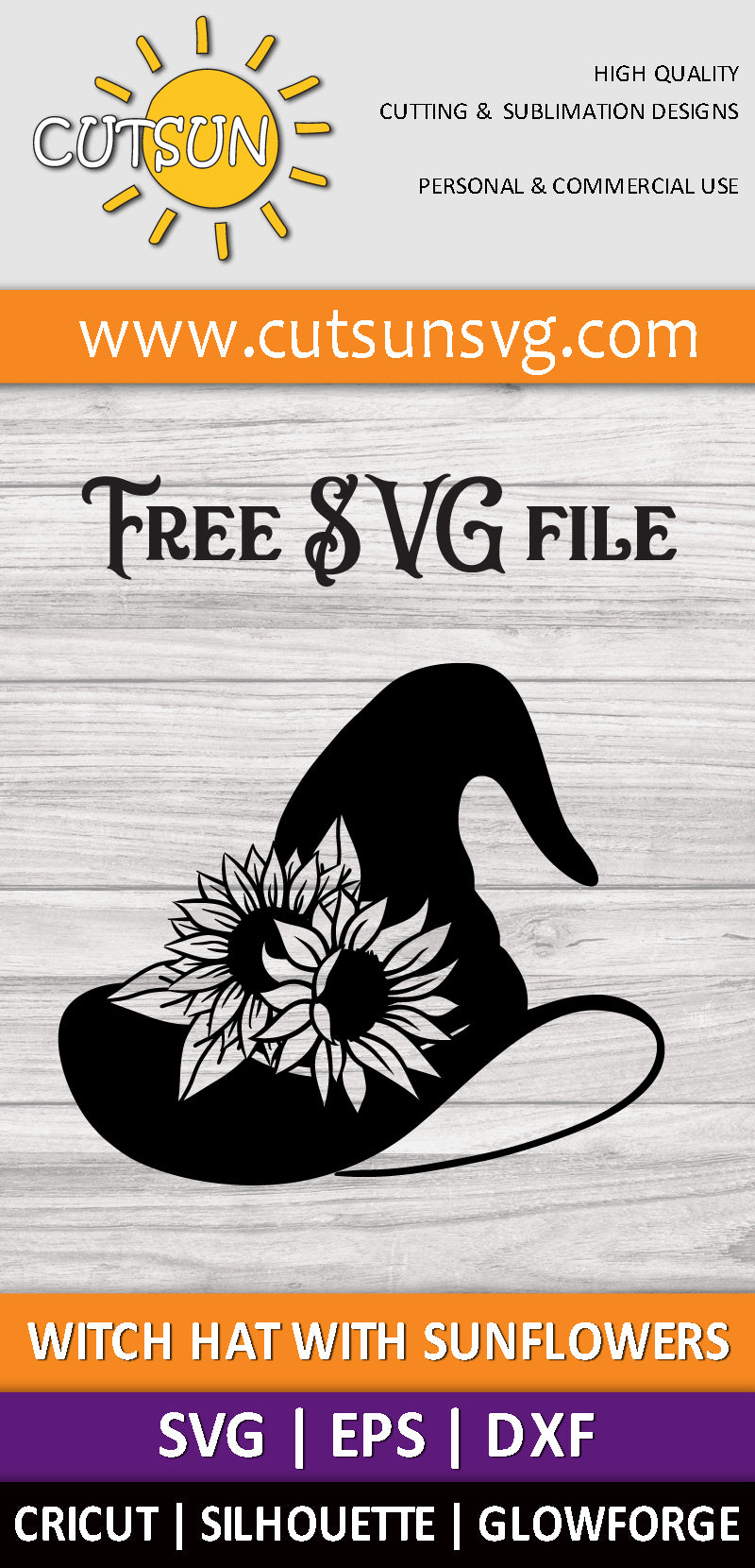 Witch Hat with Sunflowers free SVG