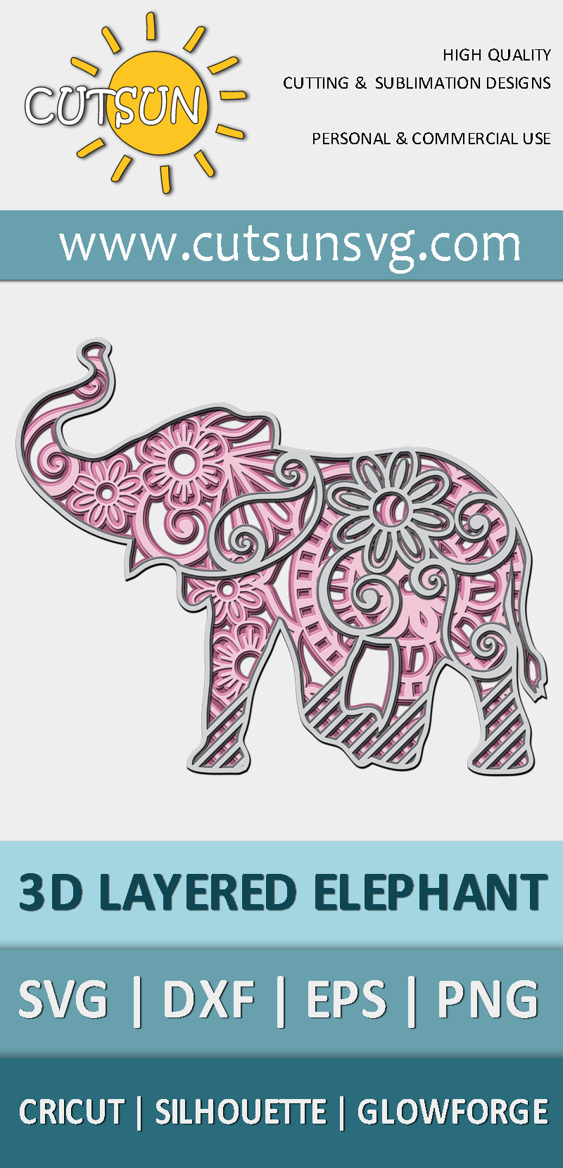 3D layered Elephant SVG