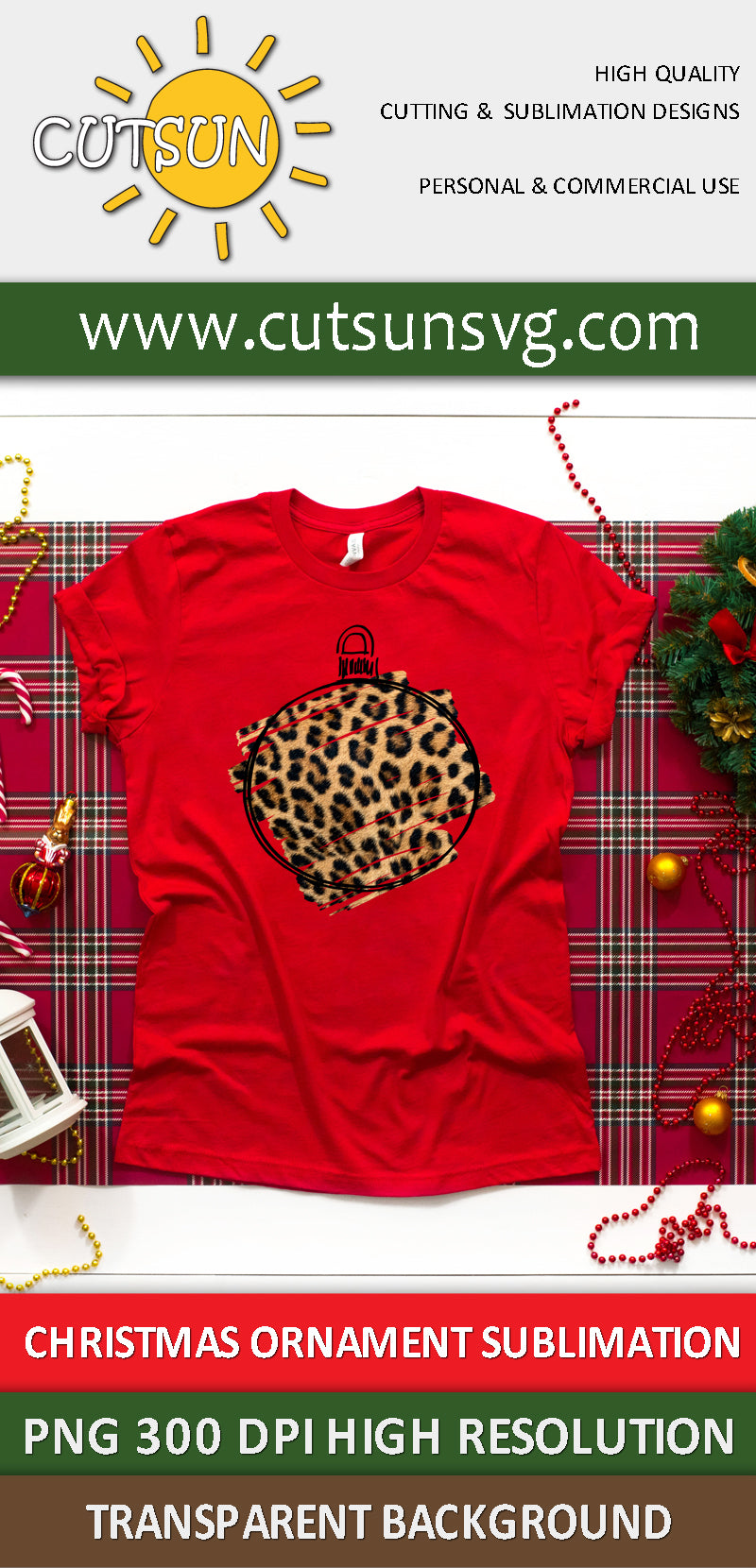 Christmas Ornament Leopard Sublimation design download