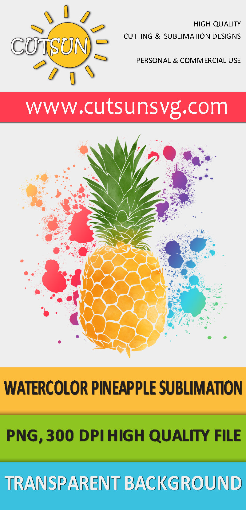 Pineapple sublimation Watercolor design