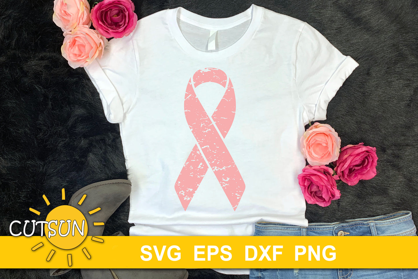 Distressed Pink Ribbon SVG