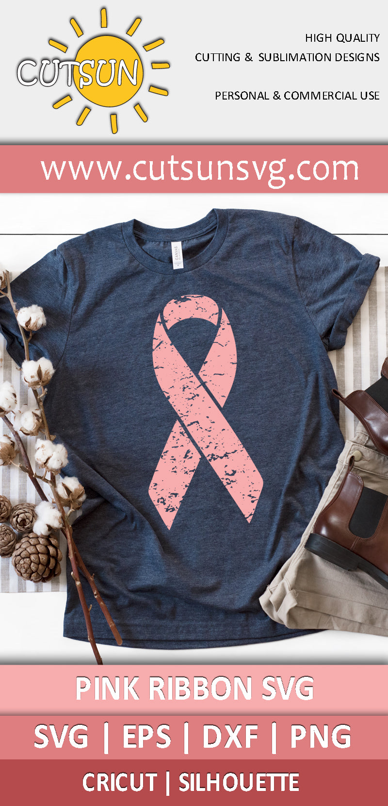 Distressed Pink Ribbon SVG