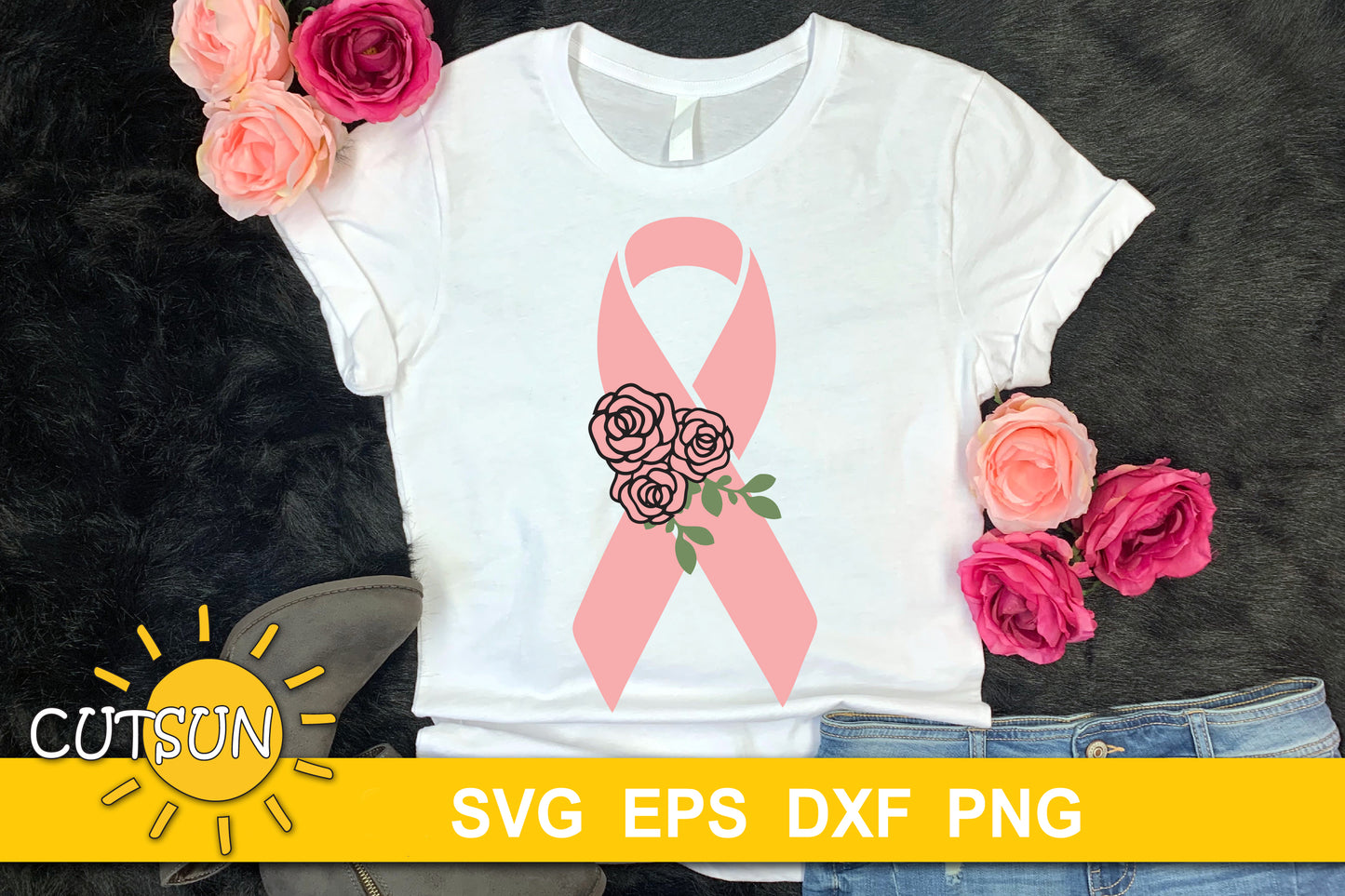 Floral Pink ribbon SVG