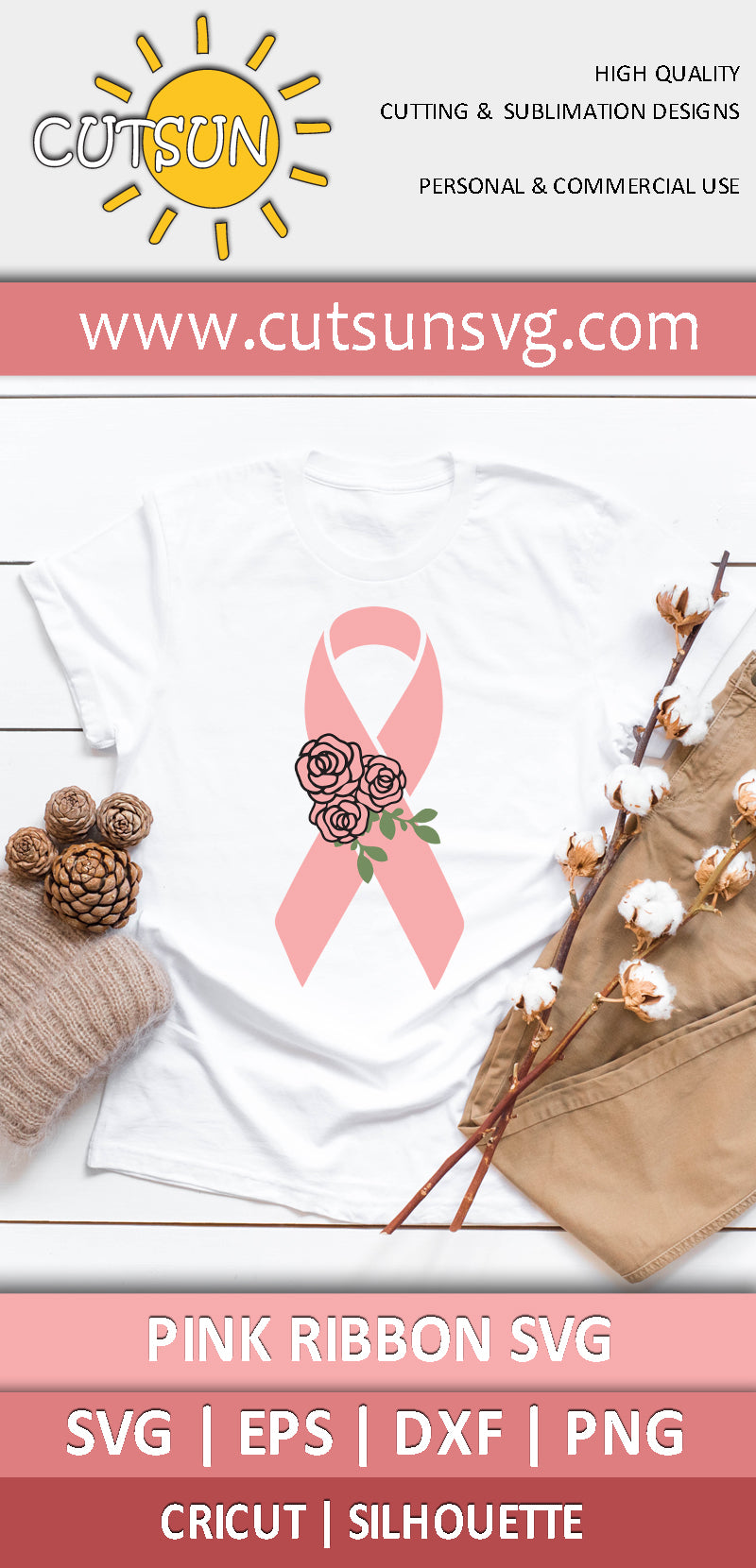 Floral Pink ribbon SVG