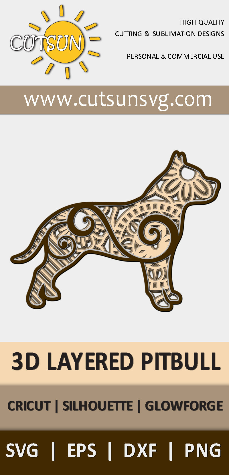 3d layered dog Pitbull svg