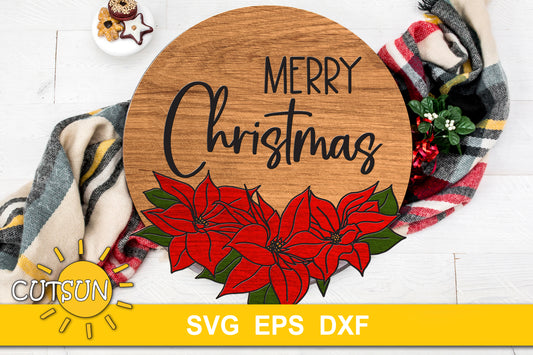 Merry Christmas Poinsettia SVG