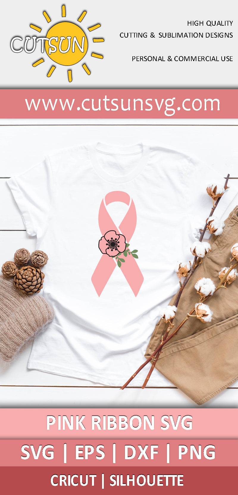 Floral Pink Ribbon SVG