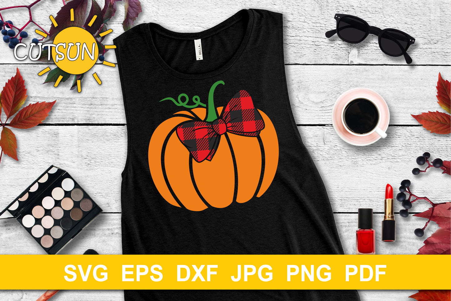 Pumpkin with a Buffalo plaid bow SVG