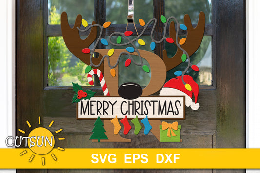 Letter R Christmas monogram door hanger SVG