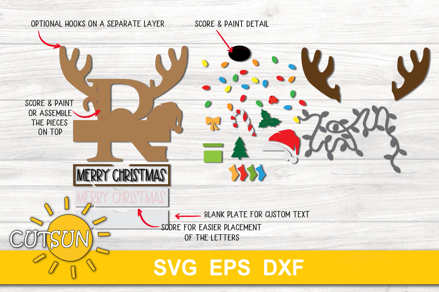 Letter R Christmas monogram door hanger SVG